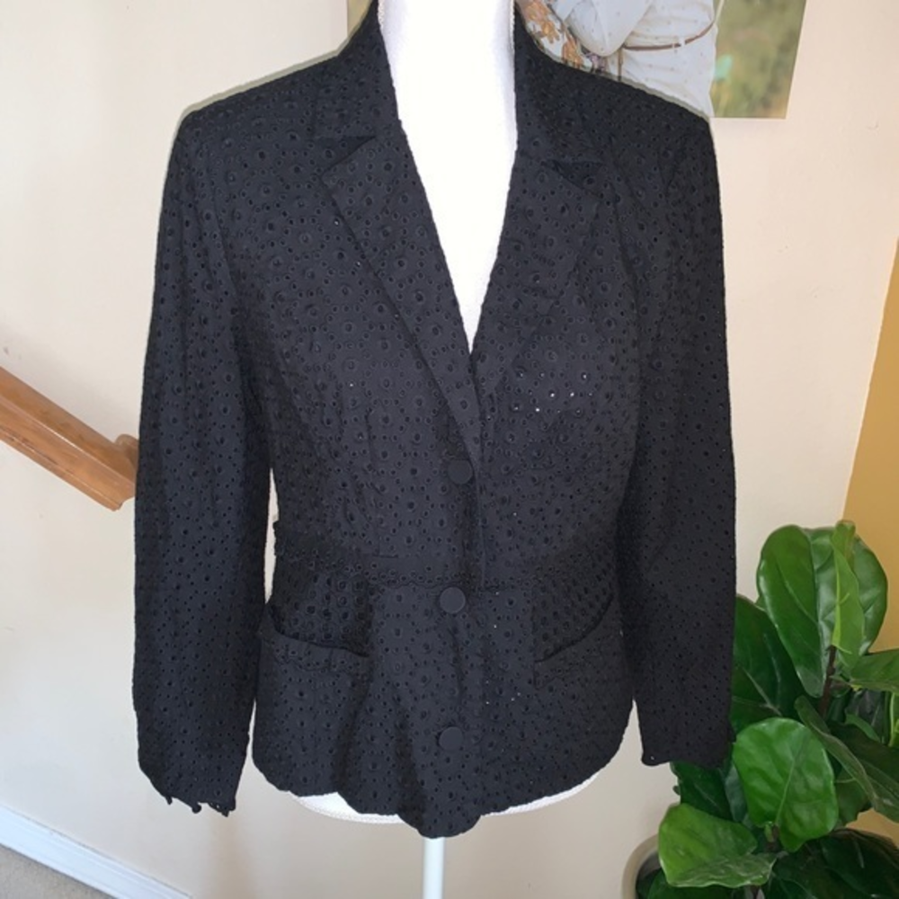 CAbi 5293 black eyelet cotton blazer jacket size 6